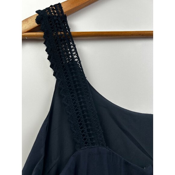 Anthropologie Maeve Navy Blue Crochet Strap Ruffle Overlay Mini Dress - Size 10 - Picture 5 of 10